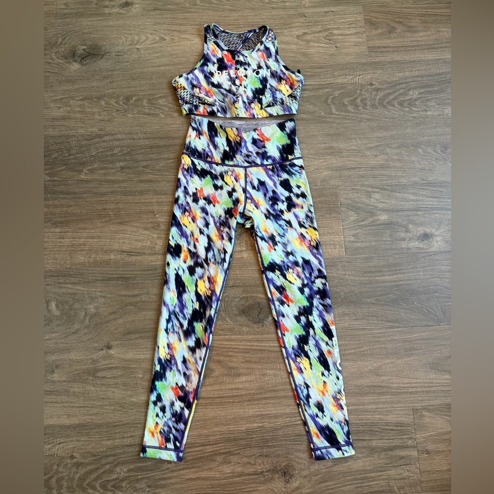 Peloton Multi-Color Printed Leggings and Sports Bra Set